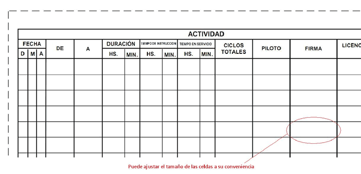 Ejemplo de como puede ajustar el tamaño de las celdas a su conveniencia